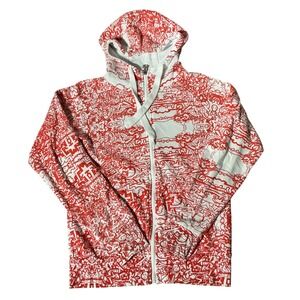 Y2K Nikita Womens Red White All Over Doodle Print Full Zip Hoodie Sweatshirt S